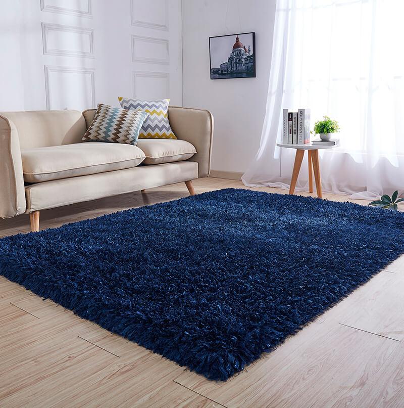 "Coral" Shag Area Rug High Pile in Navy 