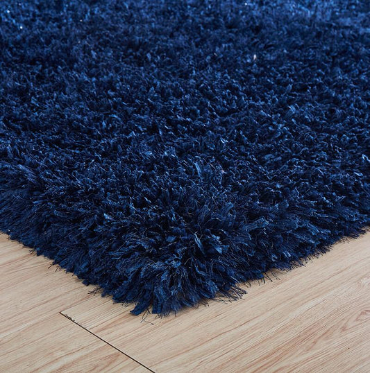 "Coral" Shag Area Rug High Pile in Navy 