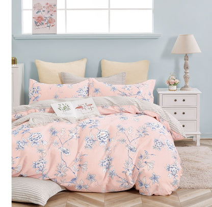 Ava Pink Floral 100% Cotton Reversible Comforter Set