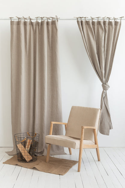 Natural Linen Curtain & Drape With Ties