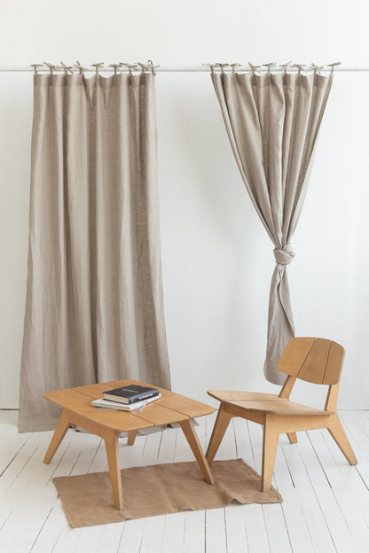 Natural Linen Curtain & Drape With Ties