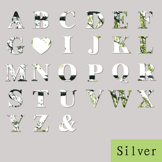 Mirror Wall Sticker Decoration Silver 26 Letters