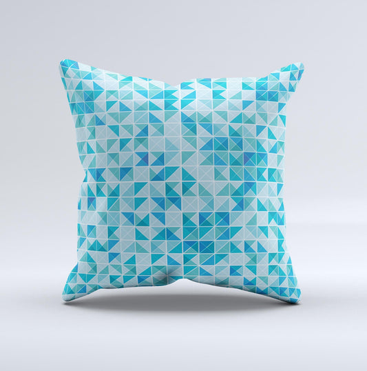 Abstarct Blue Triangular Cubes Ink-Fuzed Decorative Throw Pillow