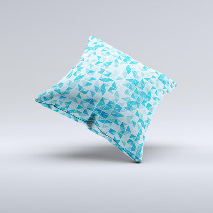 Abstarct Blue Triangular Cubes Ink-Fuzed Decorative Throw Pillow