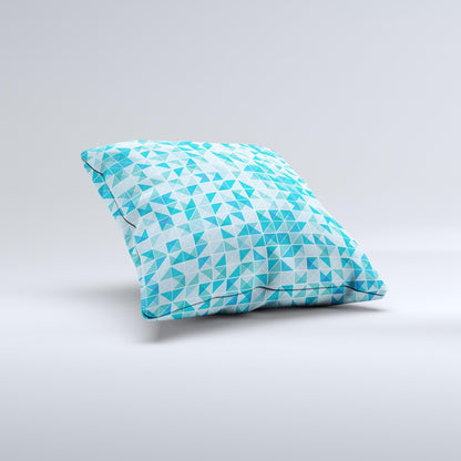 Abstarct Blue Triangular Cubes Ink-Fuzed Decorative Throw Pillow