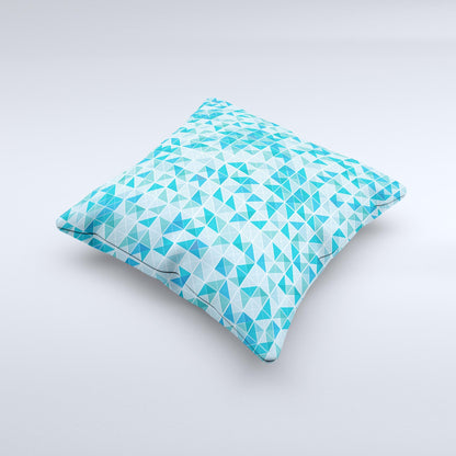 Abstarct Blue Triangular Cubes Ink-Fuzed Decorative Throw Pillow