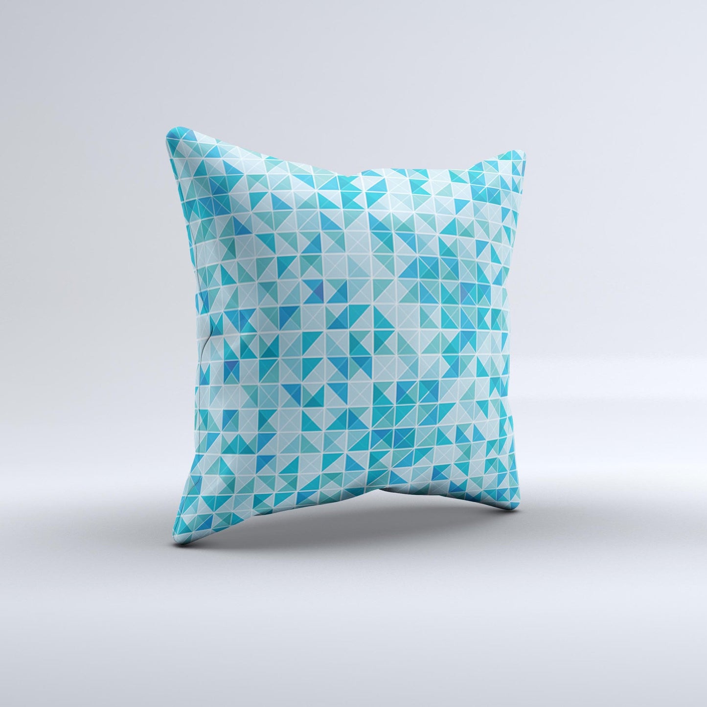 Abstarct Blue Triangular Cubes Ink-Fuzed Decorative Throw Pillow