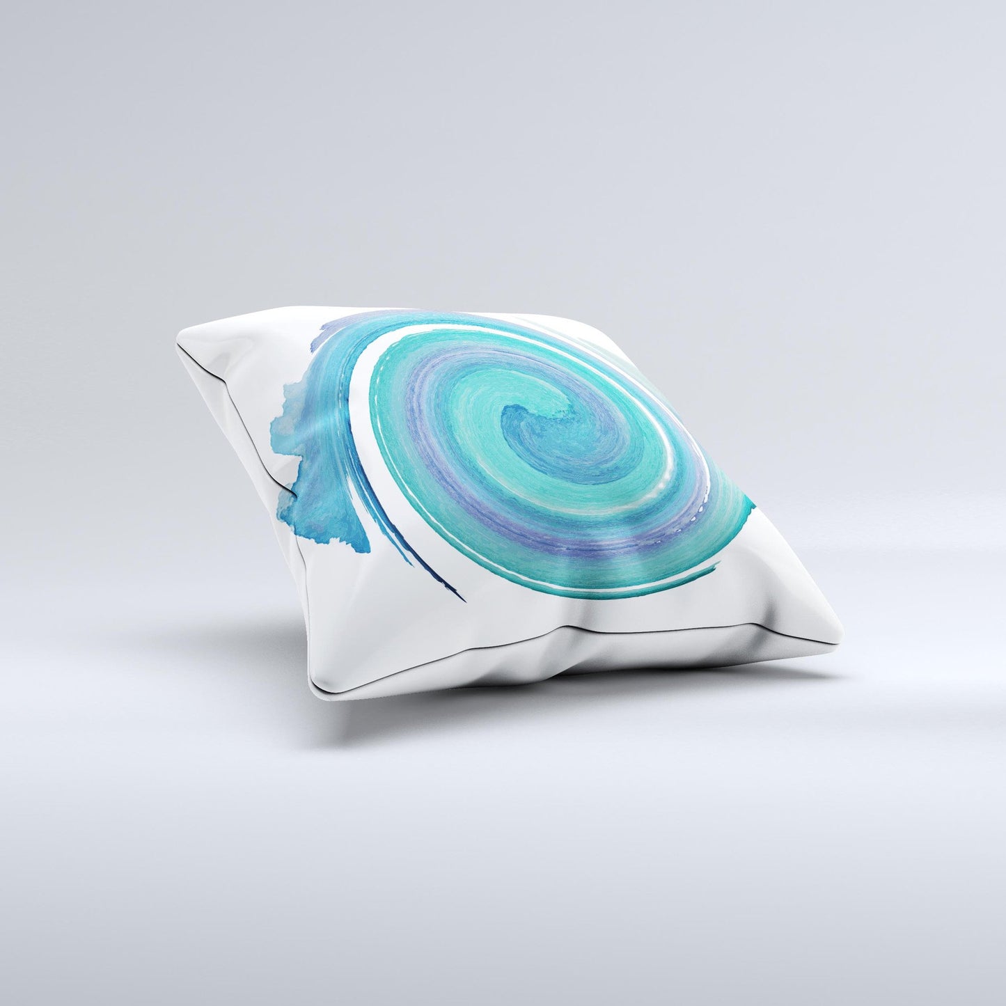 The Blue & Green Watercolor Swirl ink-Fuzed Decorative Throw Pillow