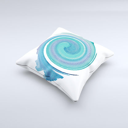 The Blue & Green Watercolor Swirl ink-Fuzed Decorative Throw Pillow