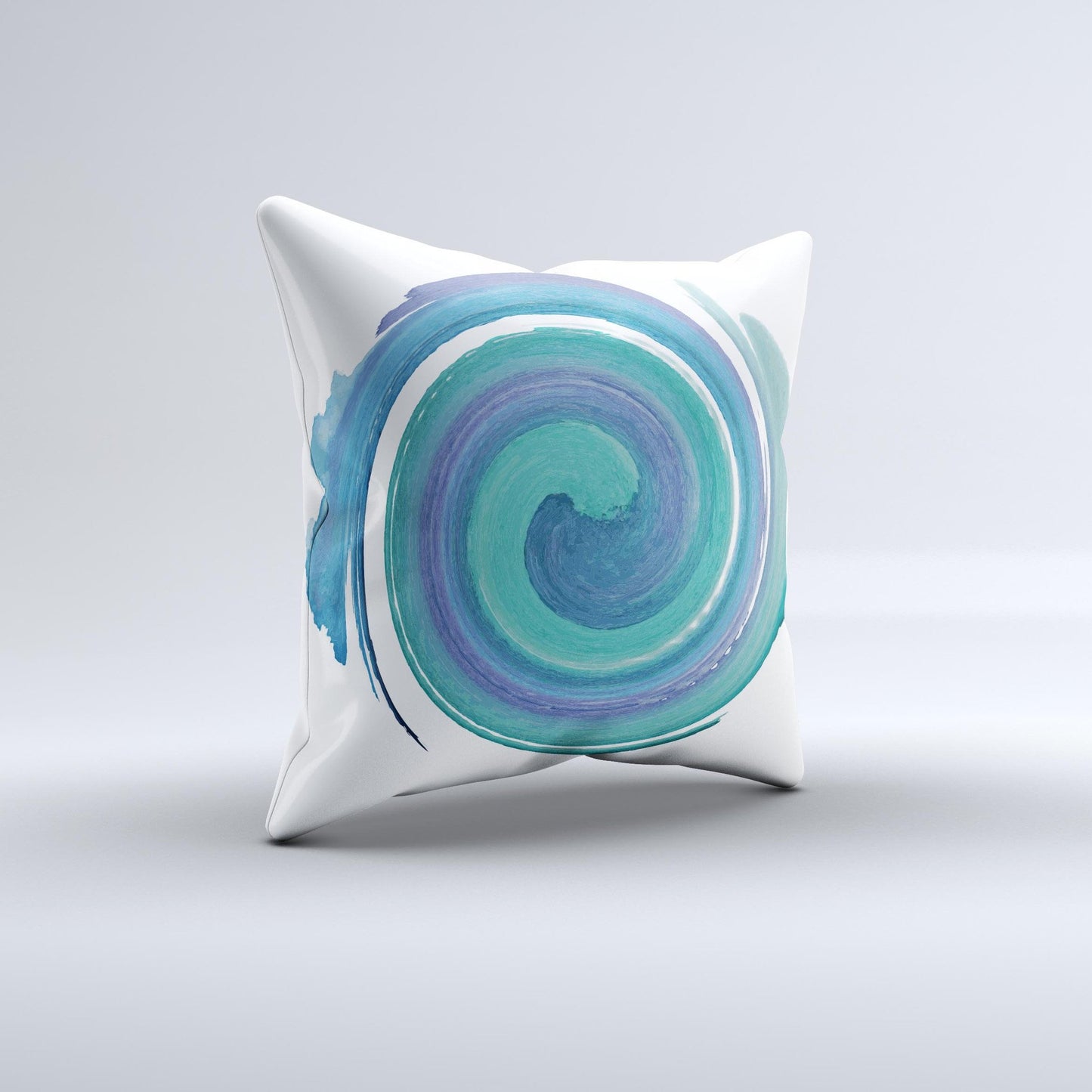 The Blue & Green Watercolor Swirl ink-Fuzed Decorative Throw Pillow