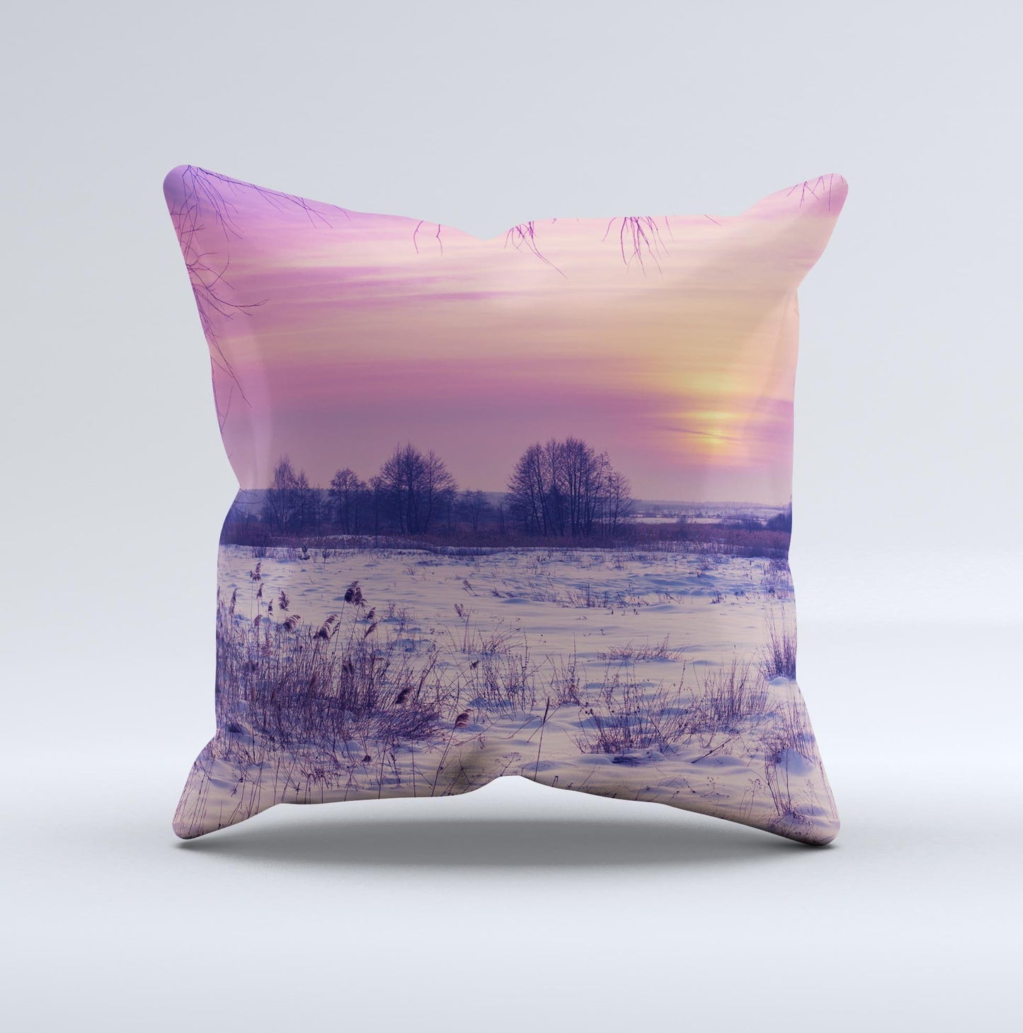 The Calm Snowy Sunset ink-Fuzed Decorative Throw Pillow