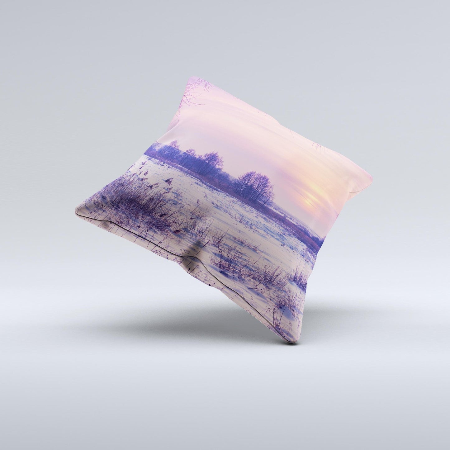 The Calm Snowy Sunset ink-Fuzed Decorative Throw Pillow