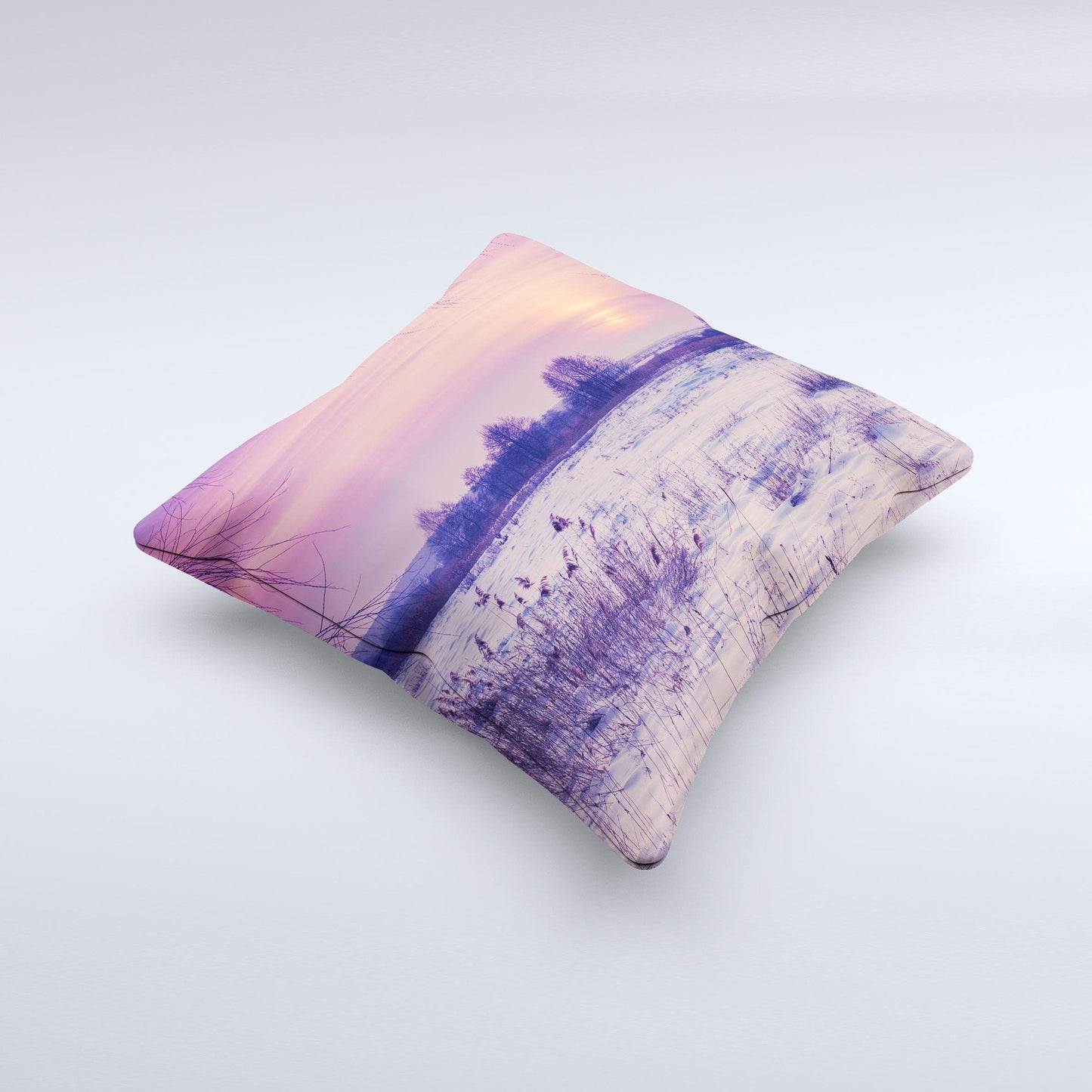 The Calm Snowy Sunset ink-Fuzed Decorative Throw Pillow