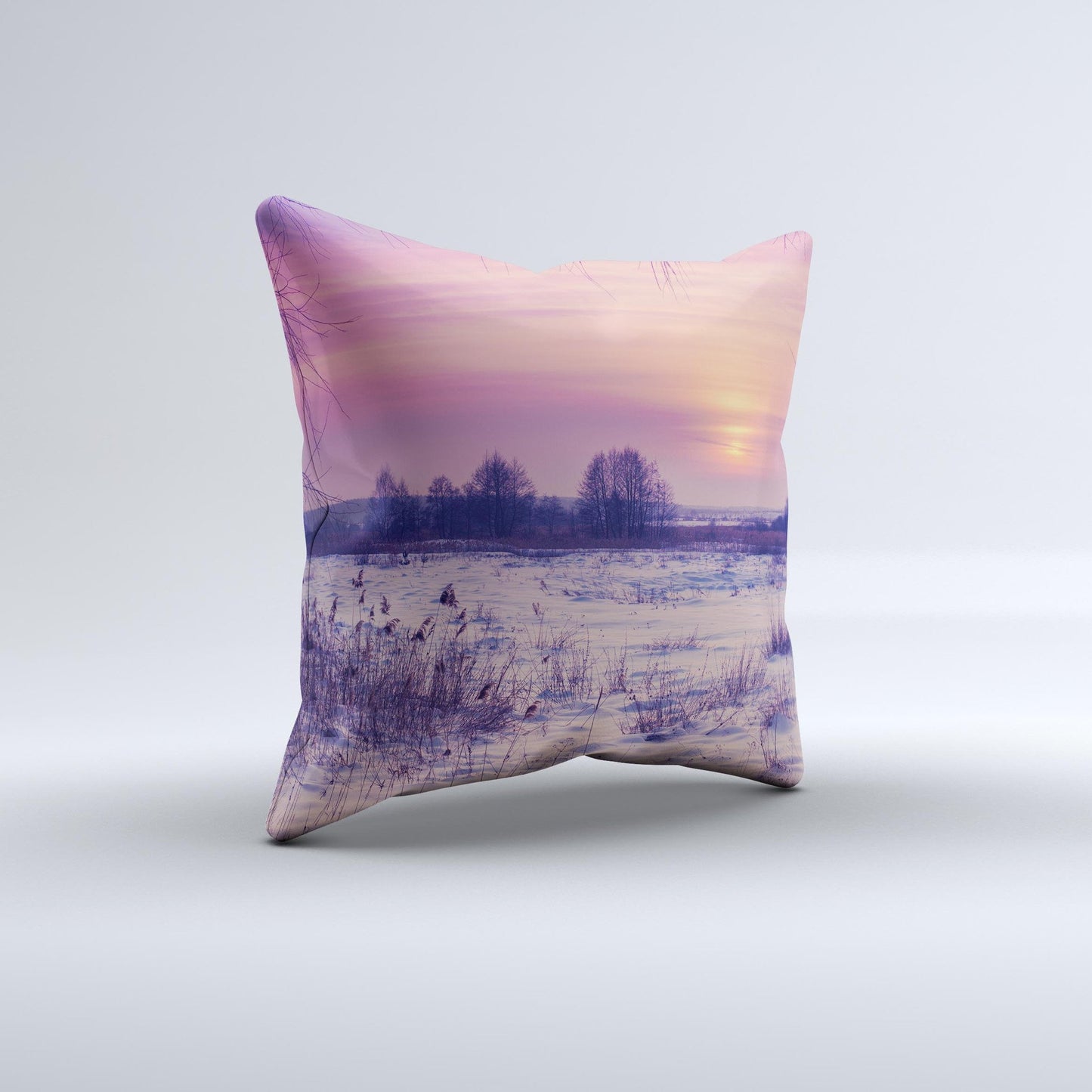 The Calm Snowy Sunset ink-Fuzed Decorative Throw Pillow