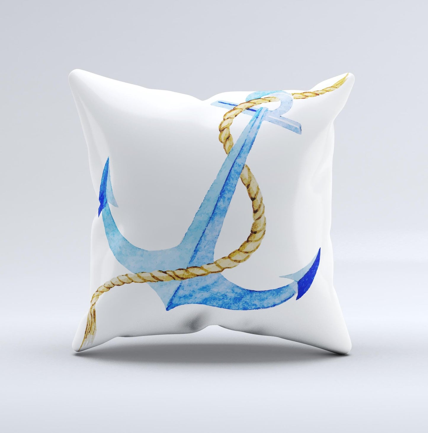 The Painted Blue Summer Anchor ink-Fuzed Decorative Throw Pillow