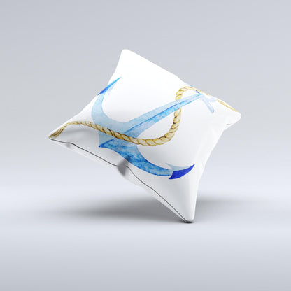 The Painted Blue Summer Anchor ink-Fuzed Decorative Throw Pillow