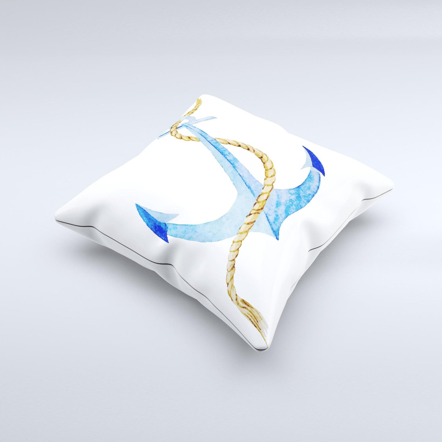 The Painted Blue Summer Anchor ink-Fuzed Decorative Throw Pillow