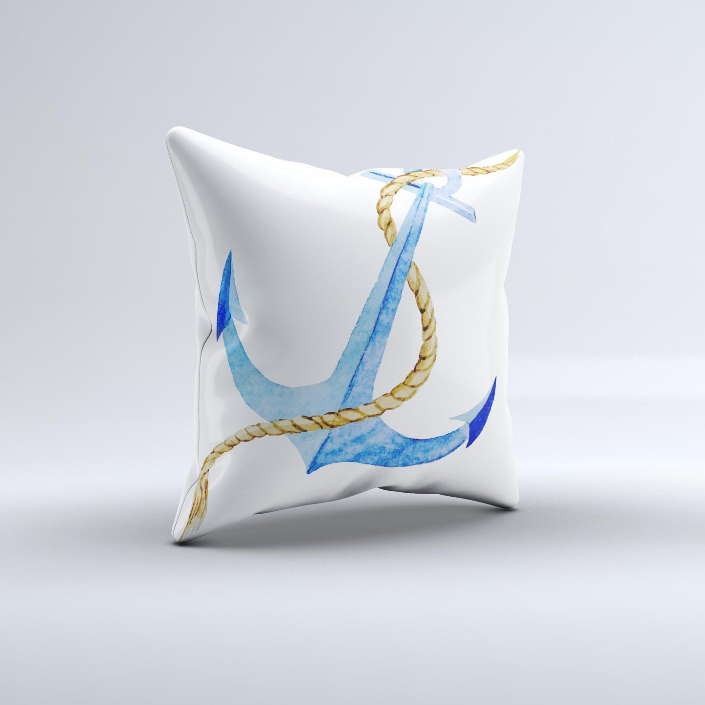 The Painted Blue Summer Anchor ink-Fuzed Decorative Throw Pillow