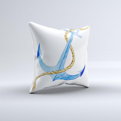 The Painted Blue Summer Anchor ink-Fuzed Decorative Throw Pillow