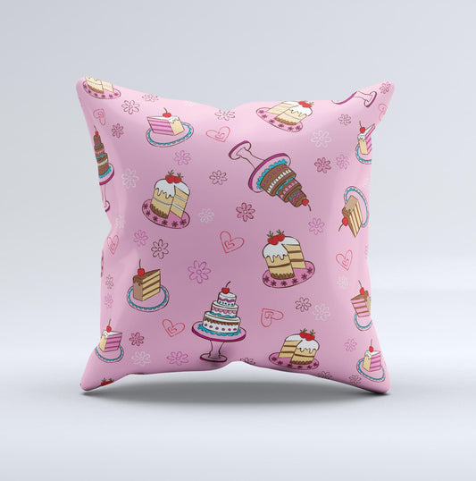 Pink with Yummy Cakes  Ink-Fuzed Decorative Throw Pillow