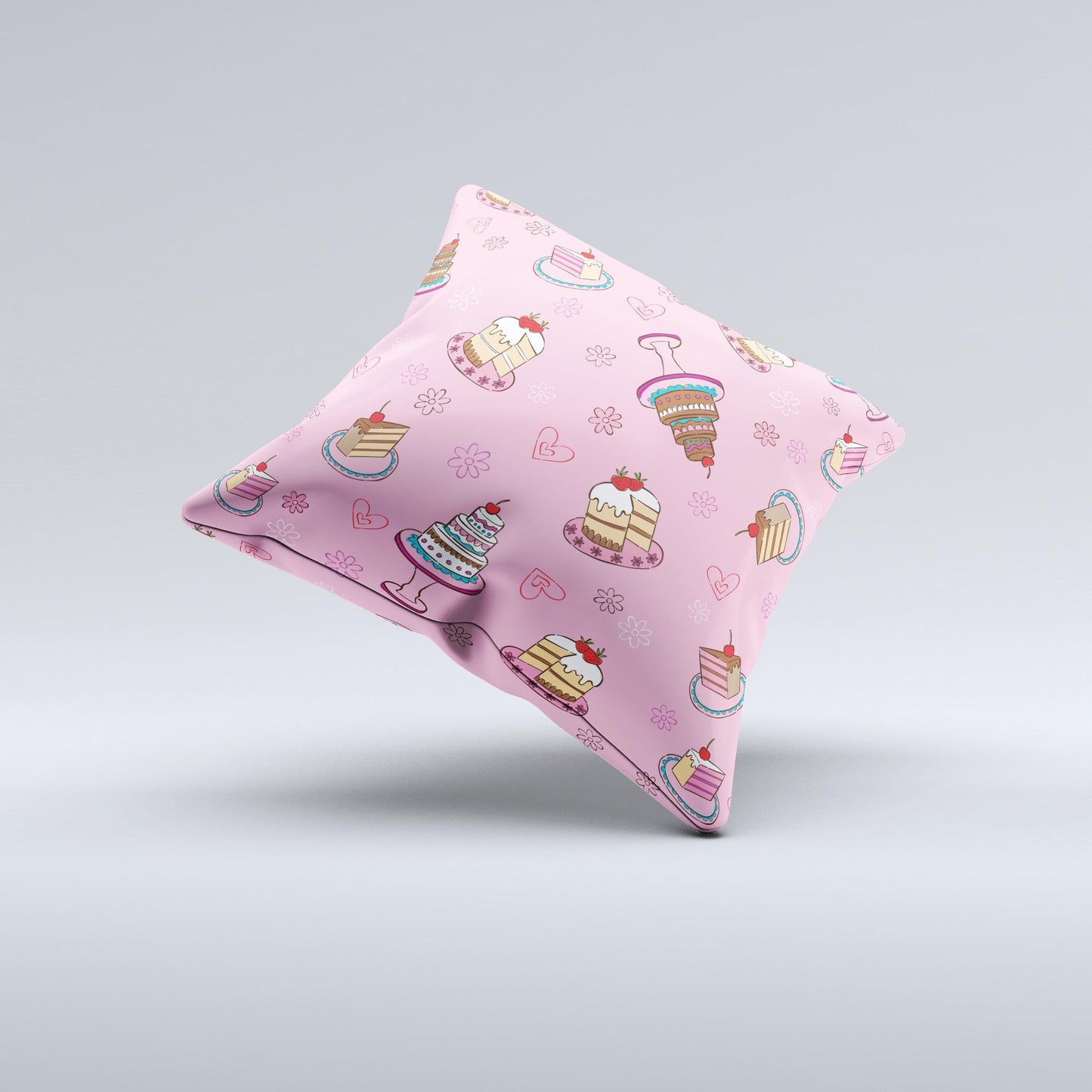 Pink with Yummy Cakes  Ink-Fuzed Decorative Throw Pillow