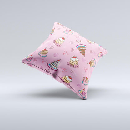 Pink with Yummy Cakes  Ink-Fuzed Decorative Throw Pillow