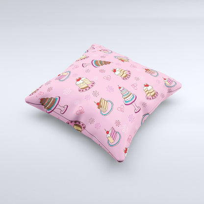 Pink with Yummy Cakes  Ink-Fuzed Decorative Throw Pillow