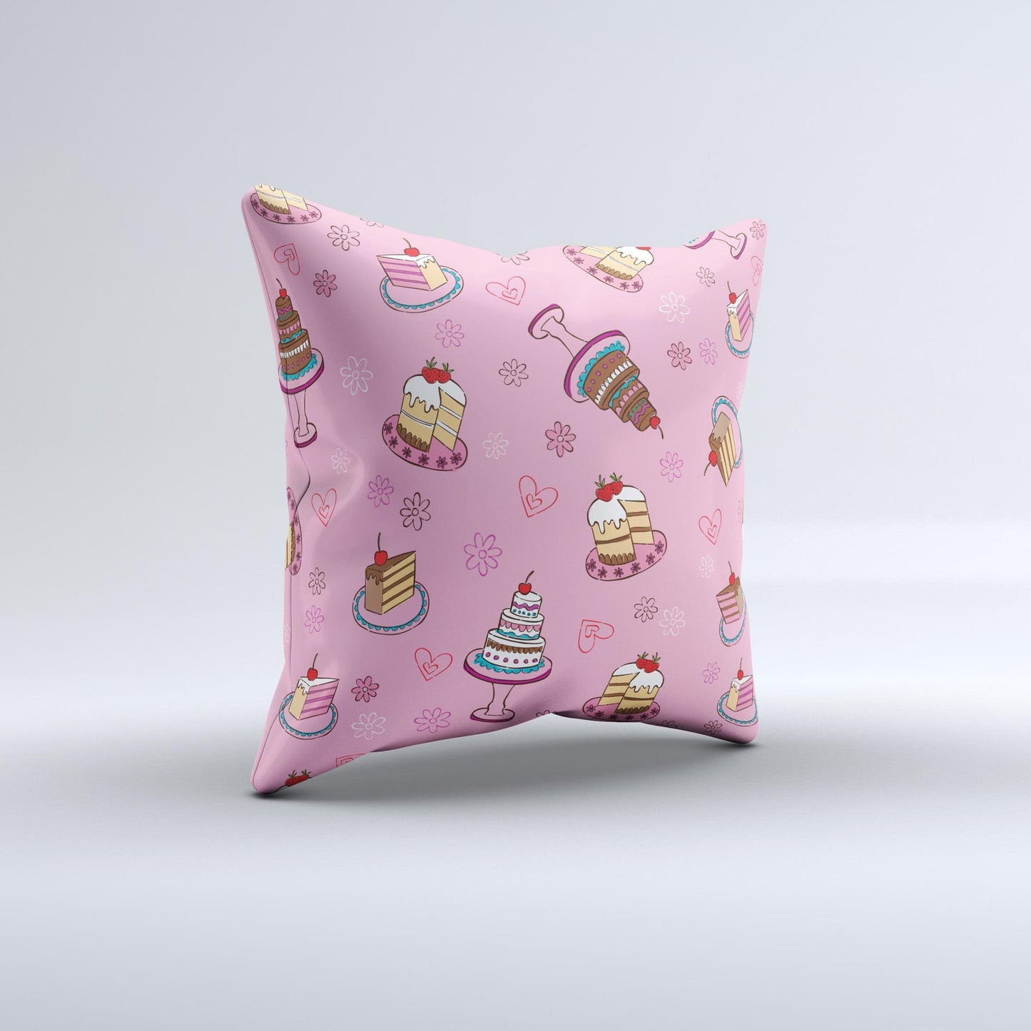 Pink with Yummy Cakes  Ink-Fuzed Decorative Throw Pillow