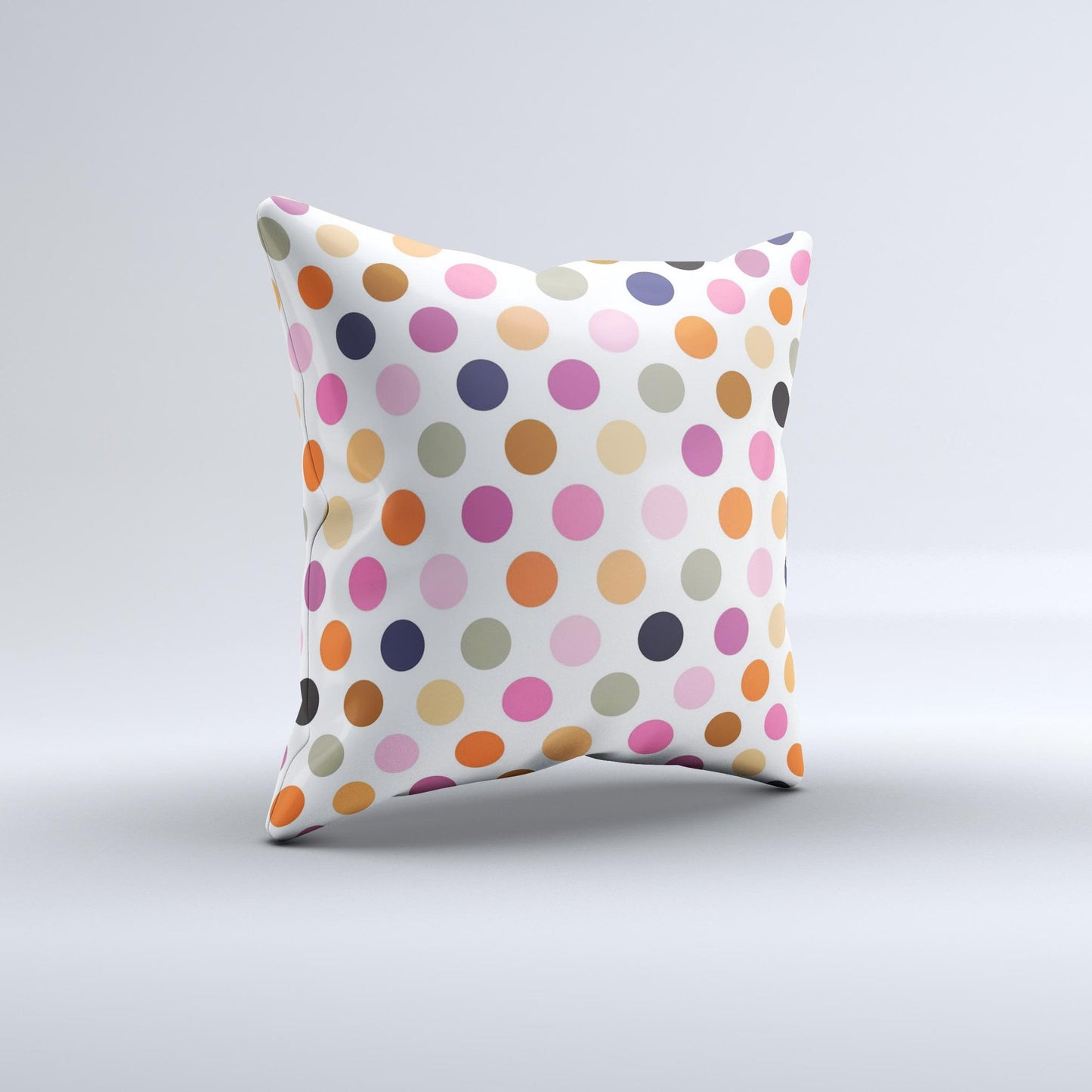 Solid Pink & Blue Colored Polka Dots Ink-Fuzed Decorative Throw Pillow