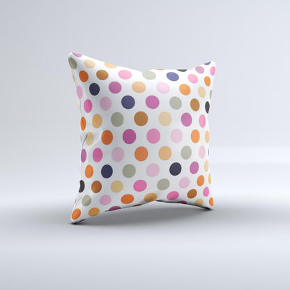 Solid Pink & Blue Colored Polka Dots Ink-Fuzed Decorative Throw Pillow