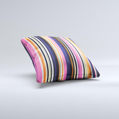 Solid Pink & Blue Colored Stripes Ink-Fuzed Decorative Throw Pillow