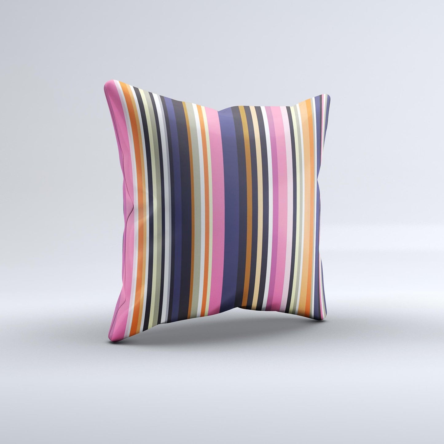 Solid Pink & Blue Colored Stripes Ink-Fuzed Decorative Throw Pillow