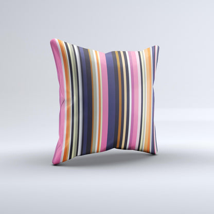 Solid Pink & Blue Colored Stripes Ink-Fuzed Decorative Throw Pillow