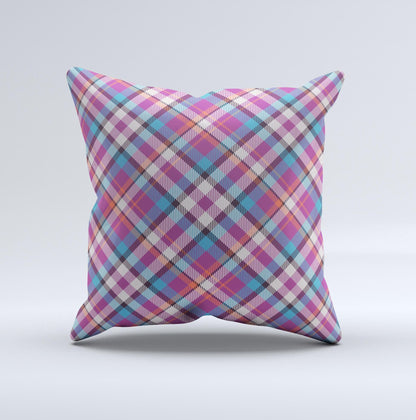 Striped Vintage Pink & Blue Plaid  Ink-Fuzed Decorative Throw Pillow