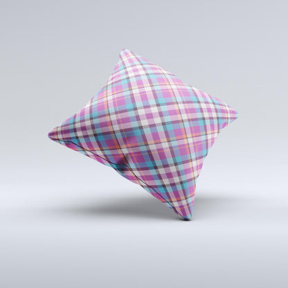 Striped Vintage Pink & Blue Plaid  Ink-Fuzed Decorative Throw Pillow