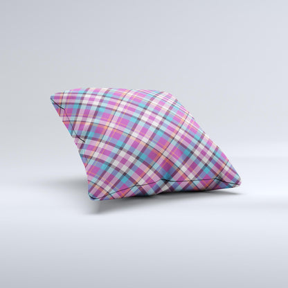 Striped Vintage Pink & Blue Plaid  Ink-Fuzed Decorative Throw Pillow