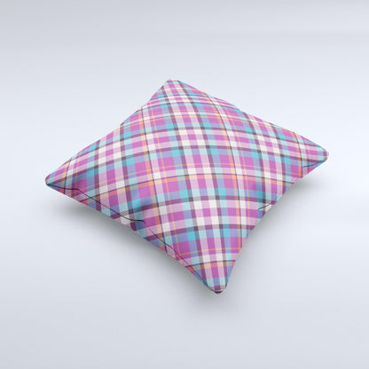 Striped Vintage Pink & Blue Plaid  Ink-Fuzed Decorative Throw Pillow