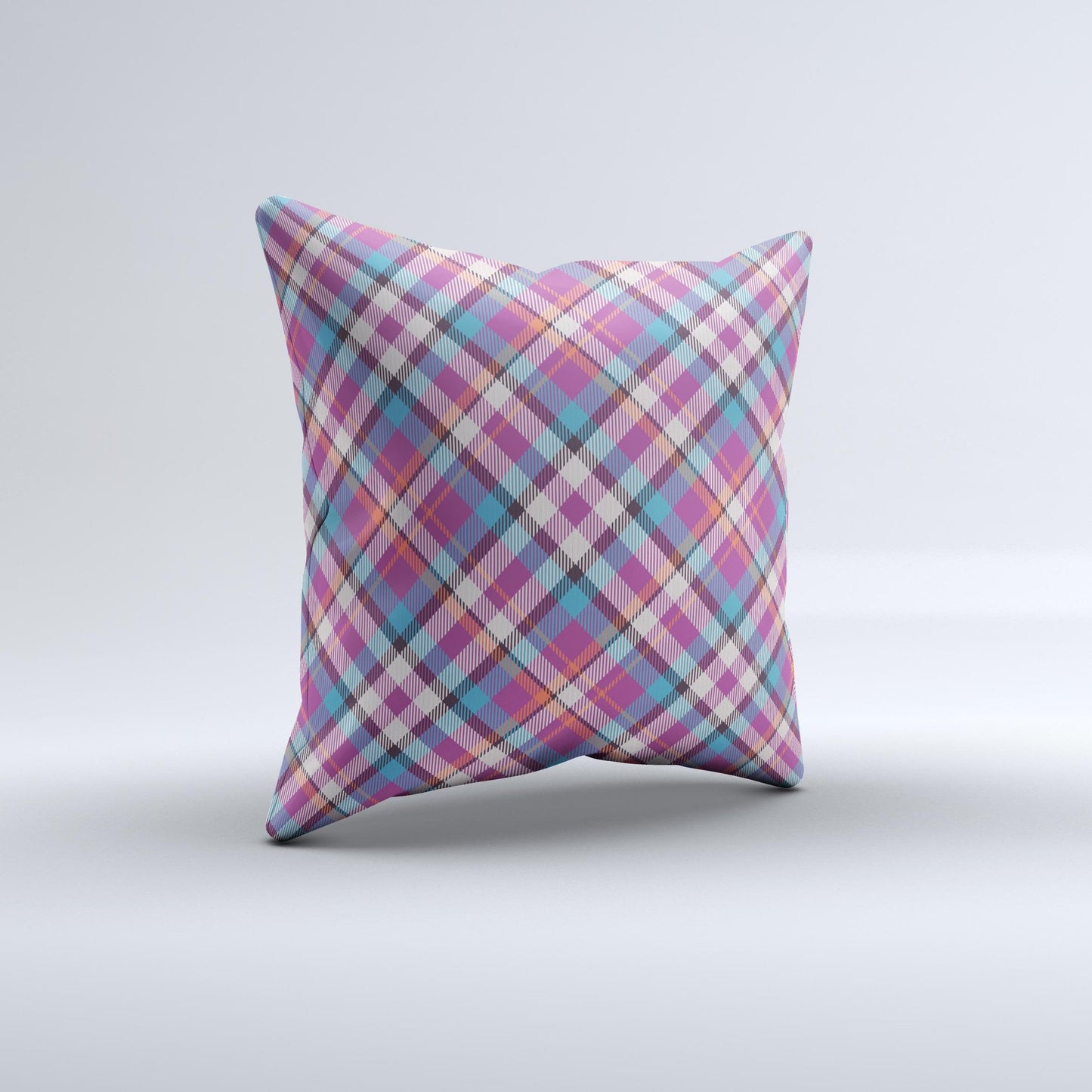 Striped Vintage Pink & Blue Plaid  Ink-Fuzed Decorative Throw Pillow