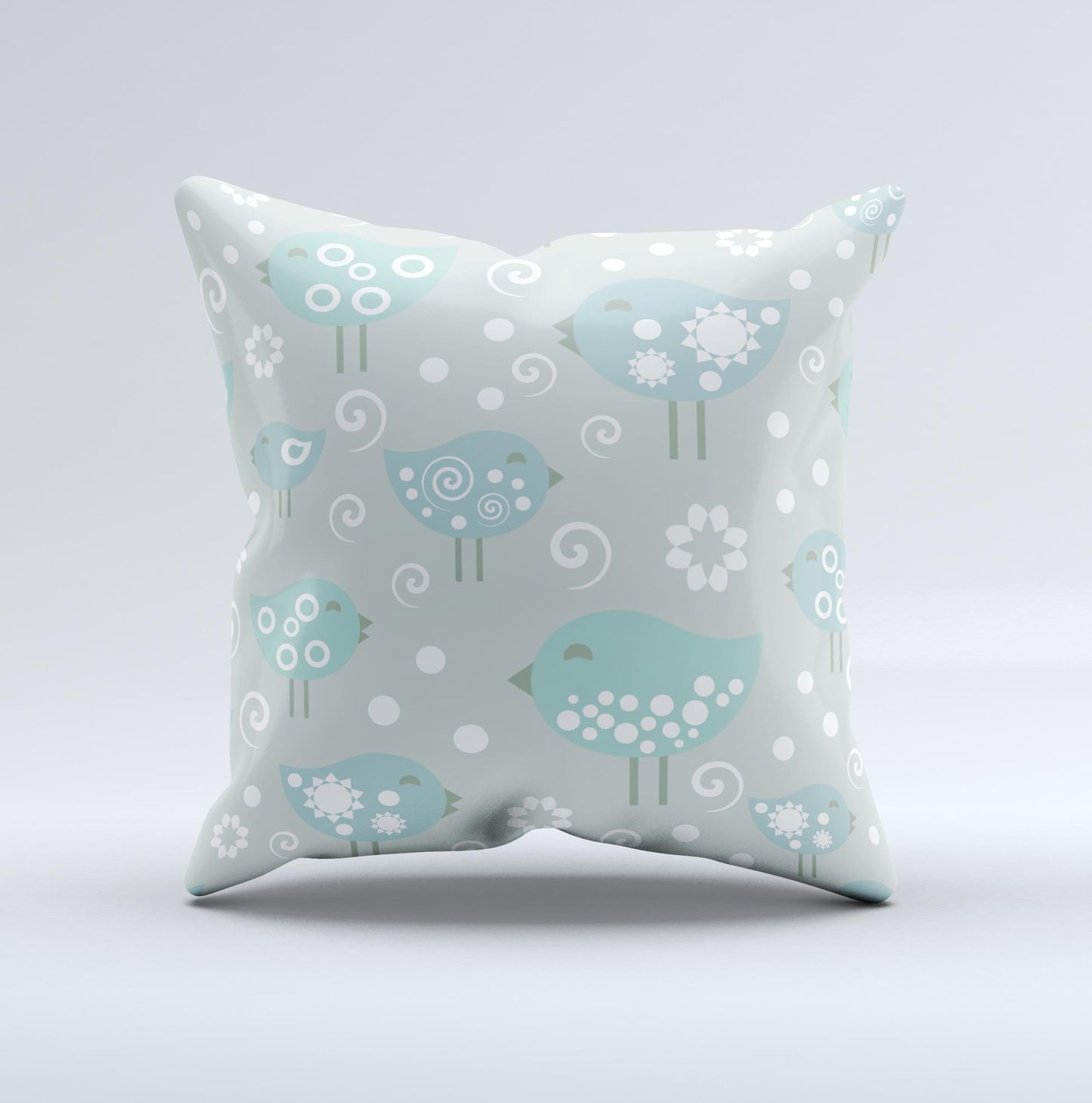 Subtle Blue Multiple Birds Ink-Fuzed Decorative Throw Pillow