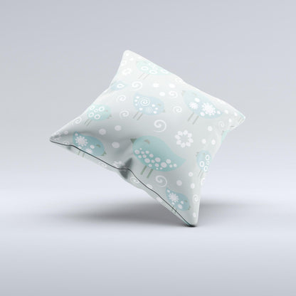 Subtle Blue Multiple Birds Ink-Fuzed Decorative Throw Pillow