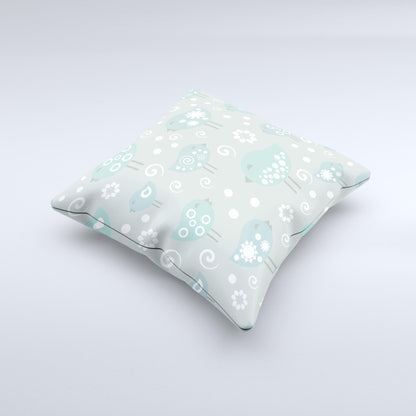 Subtle Blue Multiple Birds Ink-Fuzed Decorative Throw Pillow