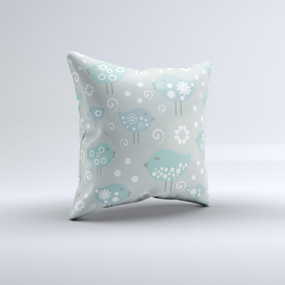 Subtle Blue Multiple Birds Ink-Fuzed Decorative Throw Pillow