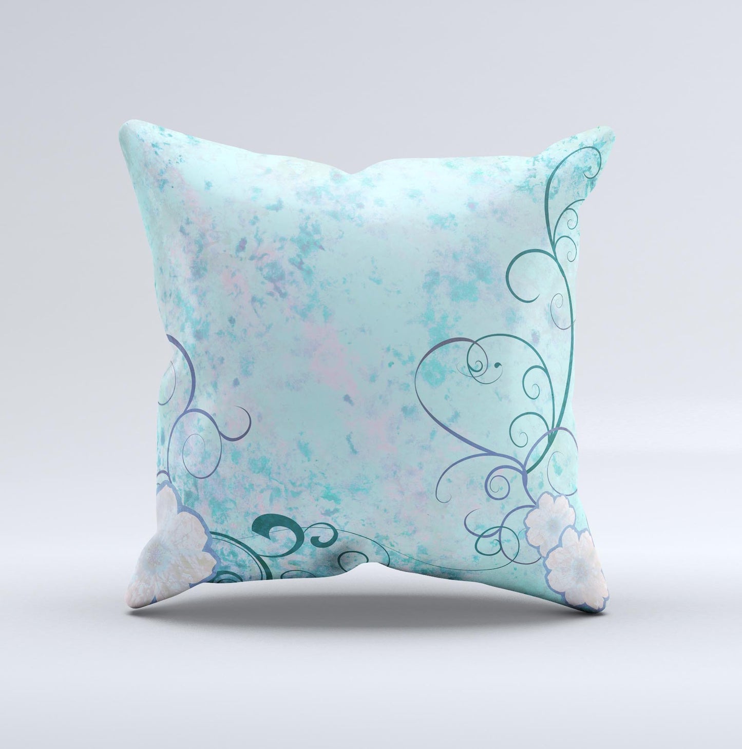 Subtle Blue & Pink Grunge Floral  Ink-Fuzed Decorative Throw Pillow