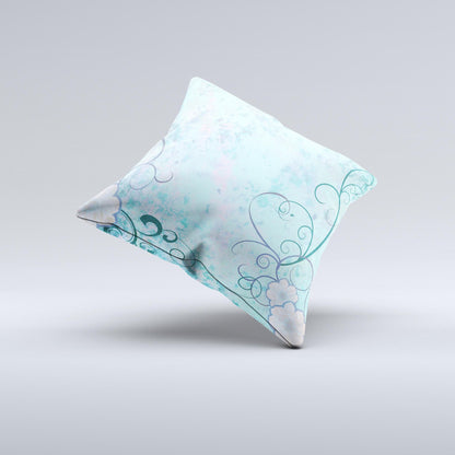 Subtle Blue & Pink Grunge Floral  Ink-Fuzed Decorative Throw Pillow