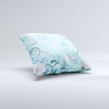 Subtle Blue & Pink Grunge Floral  Ink-Fuzed Decorative Throw Pillow