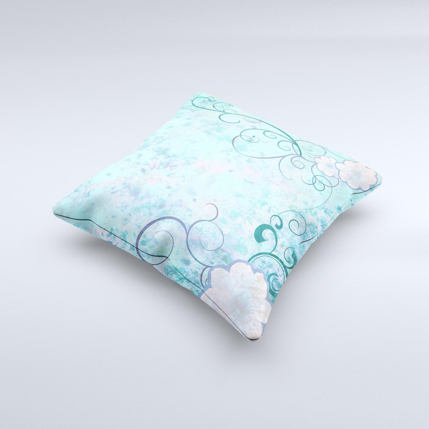 Subtle Blue & Pink Grunge Floral  Ink-Fuzed Decorative Throw Pillow