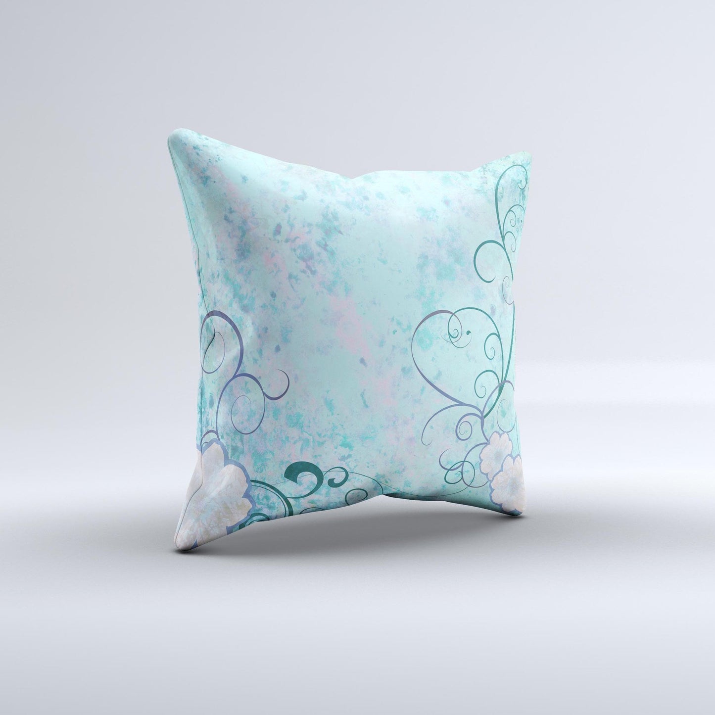 Subtle Blue & Pink Grunge Floral  Ink-Fuzed Decorative Throw Pillow