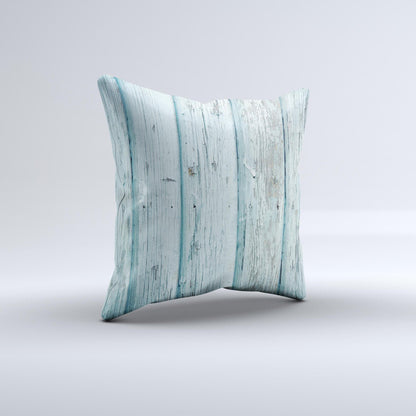 Subtle Blue Vertical Aged Wood Ink-Fuzed Decorative Throw Pillow