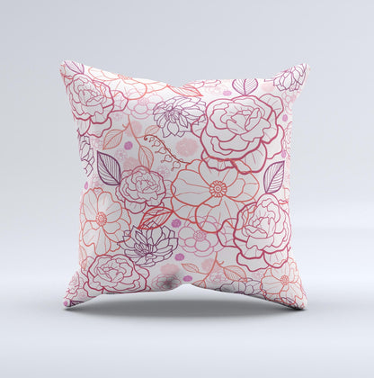 Subtle Pink Floral Illustration Ink-Fuzed Decorative Throw Pillow