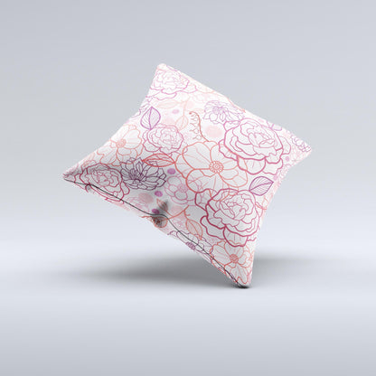 Subtle Pink Floral Illustration Ink-Fuzed Decorative Throw Pillow